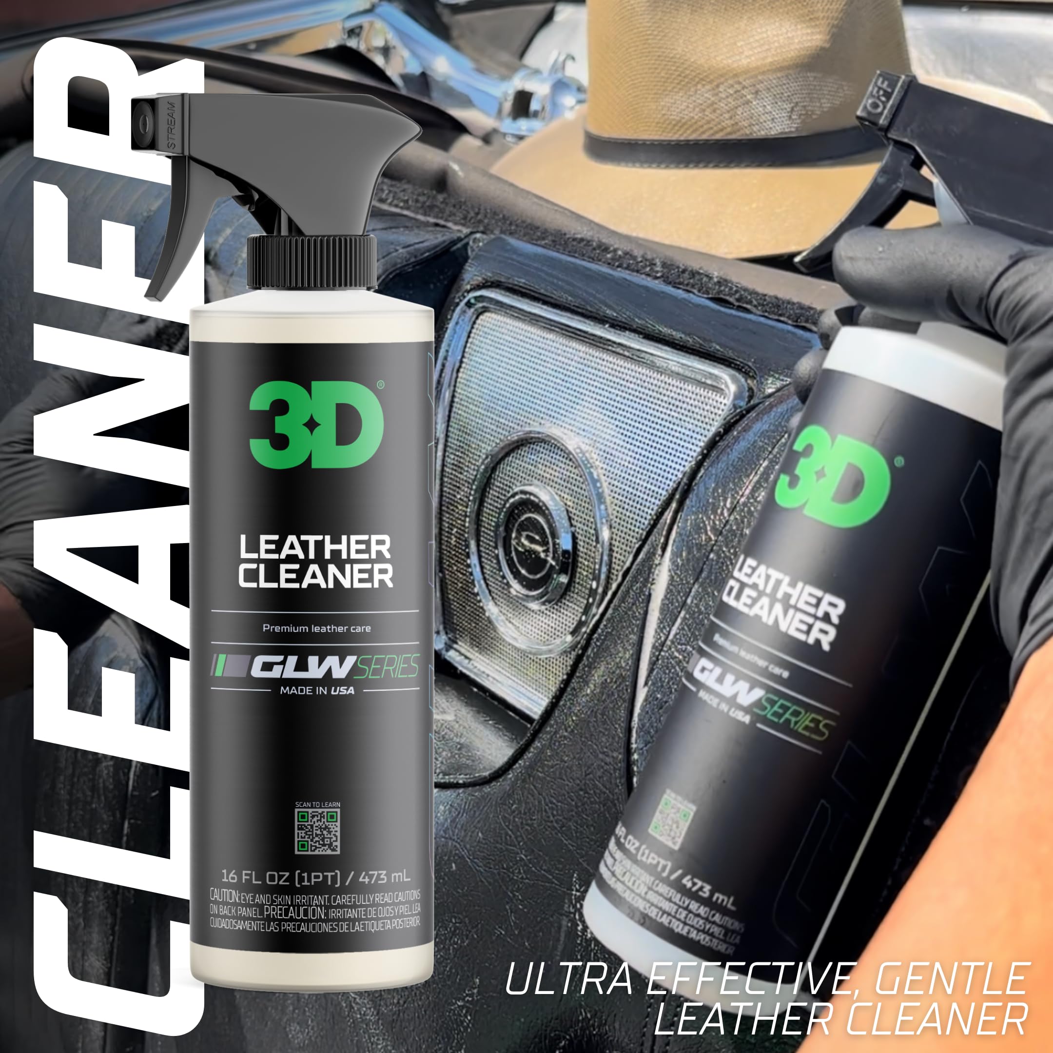 3D Leather Cleaner for Car, GLW Series | Ultimate Deep Cleaning | Removes Dirt, Grease, Body Oils | DIY Car Detailing | Versatile Cleaner for All Leather Goods | 64 oz - Image 3