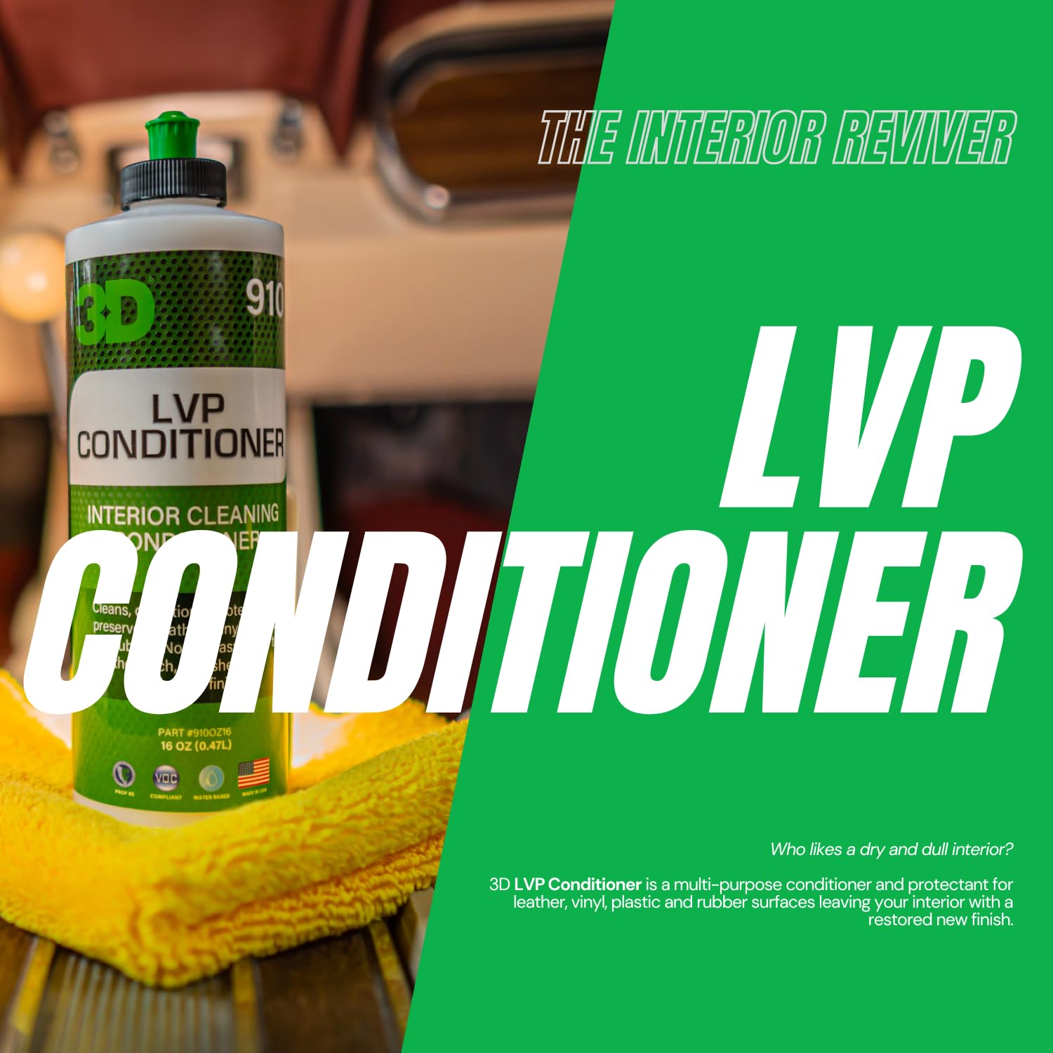 3D Leather, Vinyl & Plastic Conditioner | Restores, Conditions & Protects Car Interiors | Non-Greasy UV Protection for Seats, Steering Wheels, & Trim |16 oz - Image 3