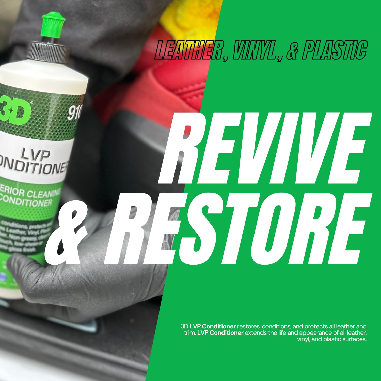 3D Leather, Vinyl & Plastic Conditioner | Restores, Conditions & Protects Car Interiors | Non-Greasy UV Protection for Seats, Steering Wheels, & Trim |16 oz - Image 5